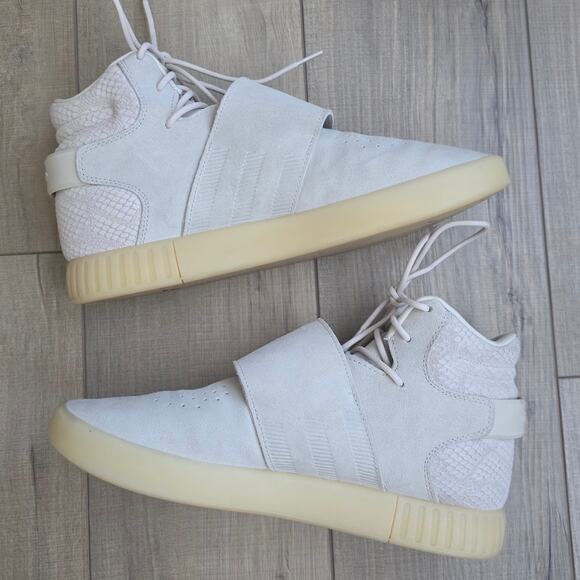 Adidas Tubular Invader Strap Cream Snake High Top Sneakers Men Sz 10.5 BB8943 - Picture 15 of 16
